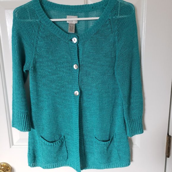 Chico's Turquoise Cardigan Sweater Size Small - Picture 1 of 4